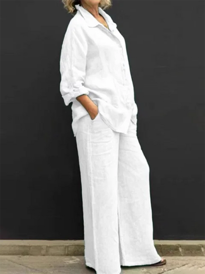 CM | Conjunto informal de blusa y pantalón de lino