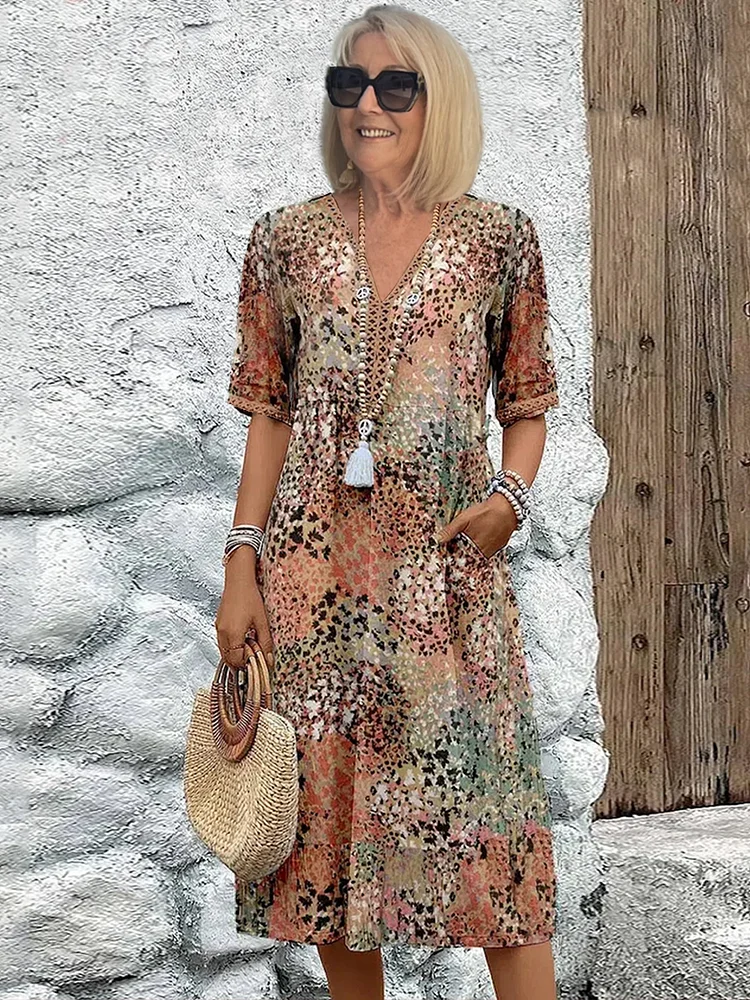 CM | Vibrante vestido midi con bolsillos para mujer