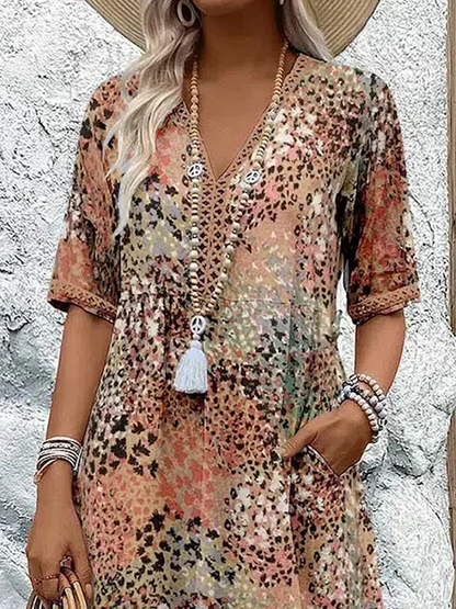 CM | Vibrante vestido midi con bolsillos para mujer