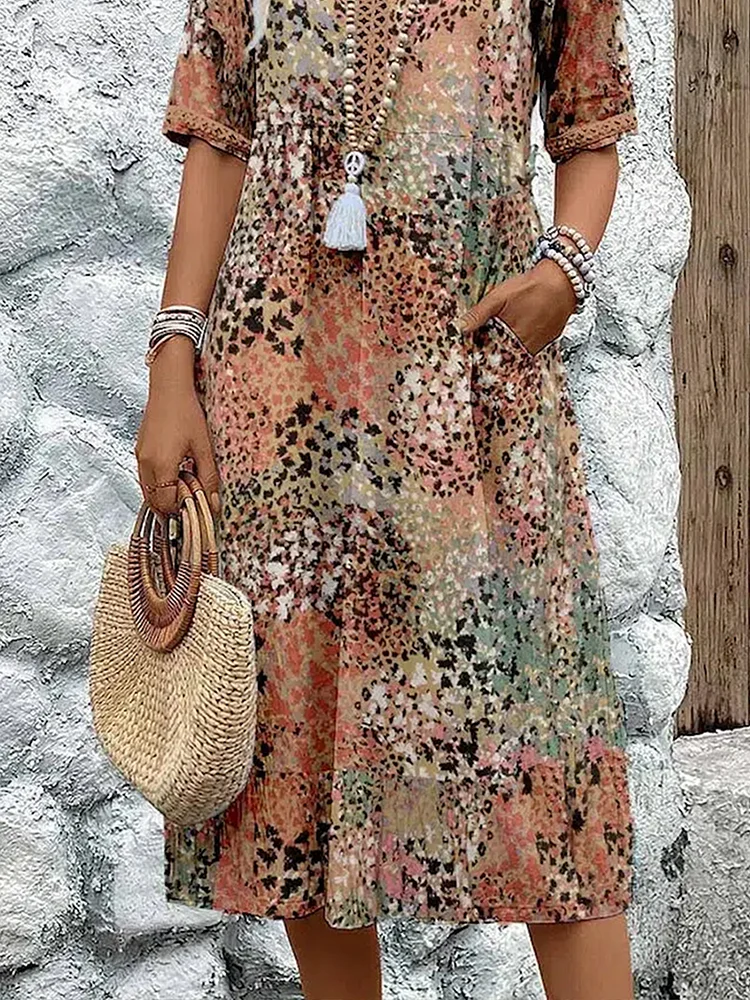 CM | Vibrante vestido midi con bolsillos para mujer