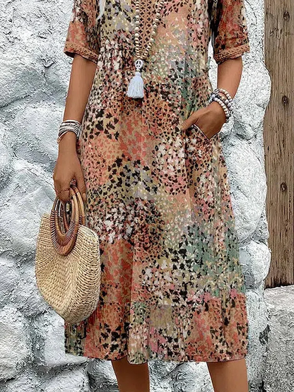 CM | Vibrante vestido midi con bolsillos para mujer