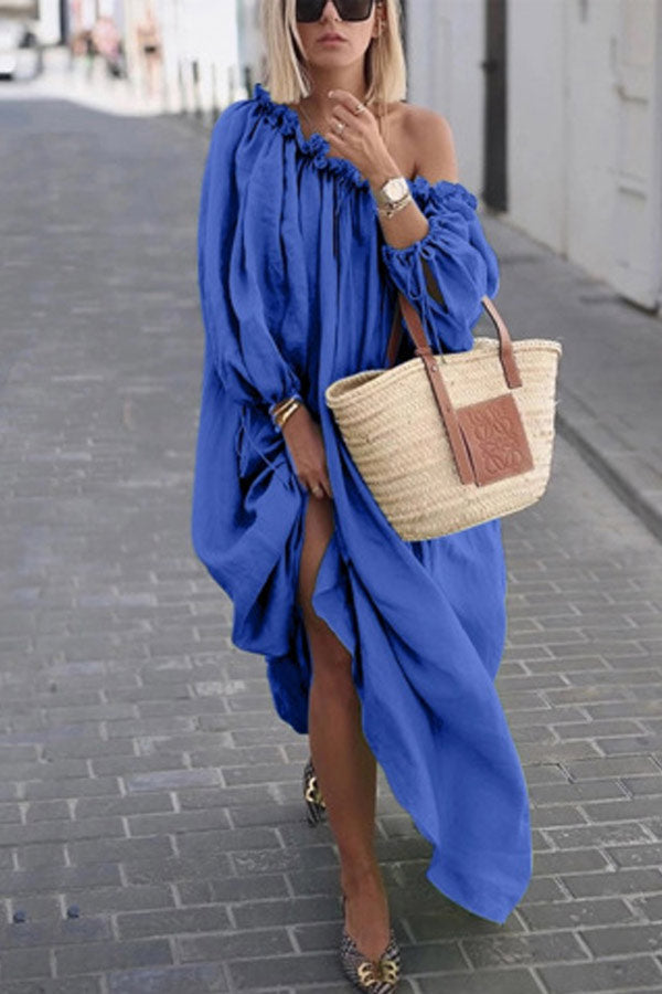 CM | Vestido suelto monocromático de un hombro casual