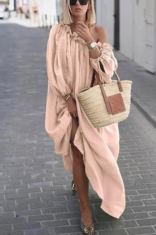CM | Vestido suelto monocromático de un hombro casual