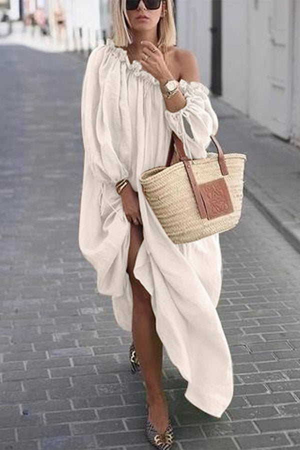 CM | Vestido suelto monocromático de un hombro casual