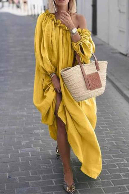 CM | Vestido suelto monocromático de un hombro casual
