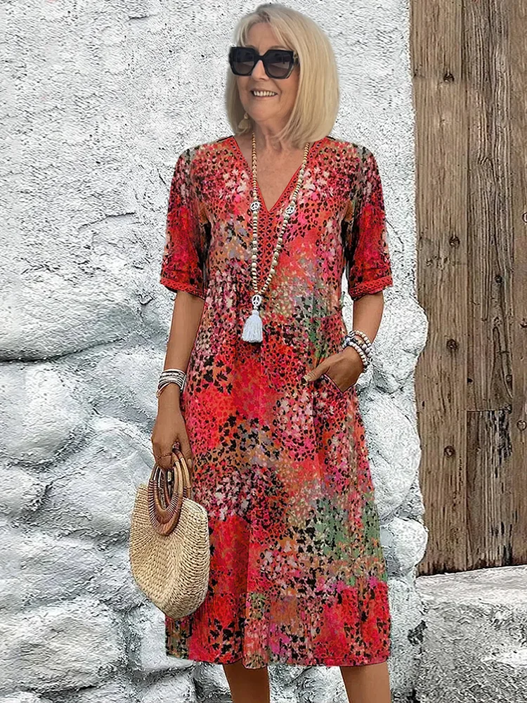 CM | Vibrante vestido midi con bolsillos para mujer