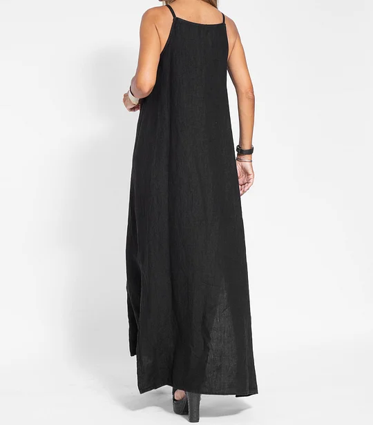 CM | Vestido largo sin mangas de lino y algodón en elegancia monocromática