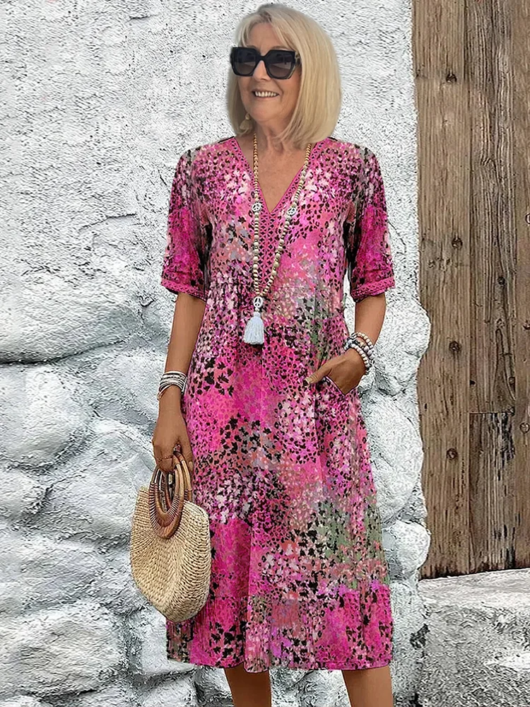 CM | Vibrante vestido midi con bolsillos para mujer