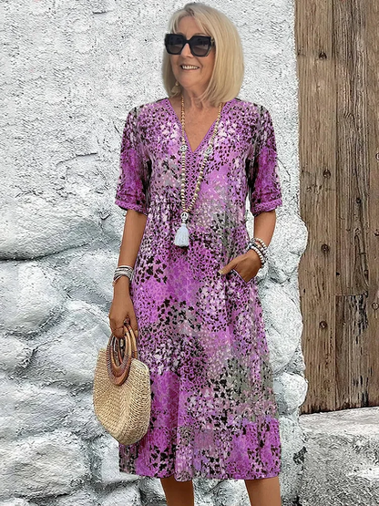 CM | Vibrante vestido midi con bolsillos para mujer
