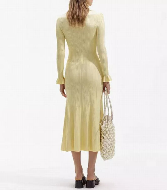 CM | maxi vestido de mujer - tejido de punto - corte sirena - cuello camisero - manga larga - bolsillos