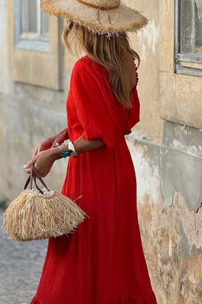 CM | Vestido maxi suelto y fruncido con escote en V