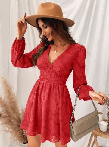CM | Vestido corto con textura y manga larga