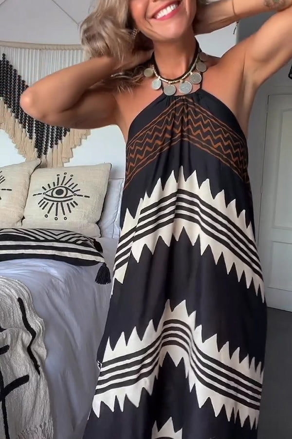 CM | Hey Vacay Impresión étnica Halter A-line Maxi Vestido