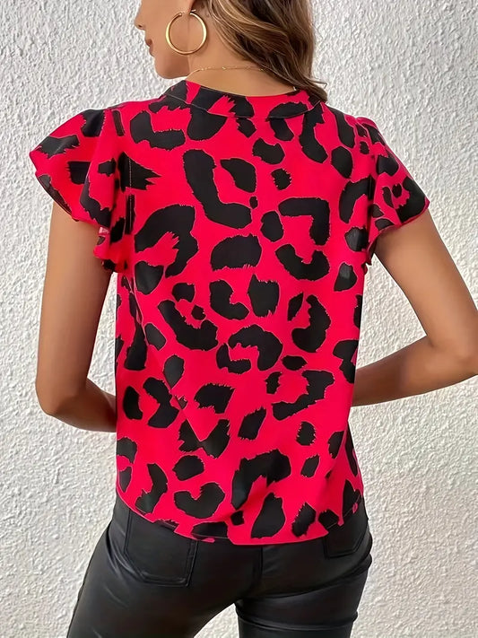 CM | Blusa informal con estampado de leopardo. Aireada blusa de verano para mujer.