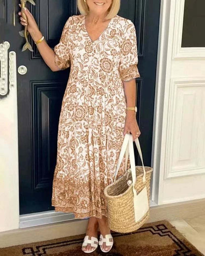 CM | Elegante Vestido Largo Floral Boho con Cuello en V