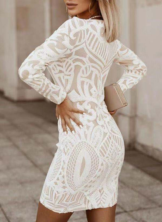 CM | Elegante minivestido entallado de manga larga para mujer