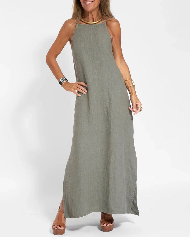 CM | Vestido casual espagueti sin mangas con abertura lateral maxi vestido
