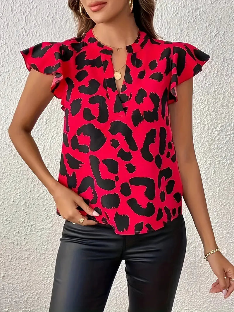 CM | Blusa informal con estampado de leopardo. Aireada blusa de verano para mujer.