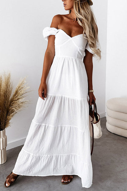 CM | Vestido de manga corta sin hombros, monocromático, sin espalda, sin tirantes, de talle alto.