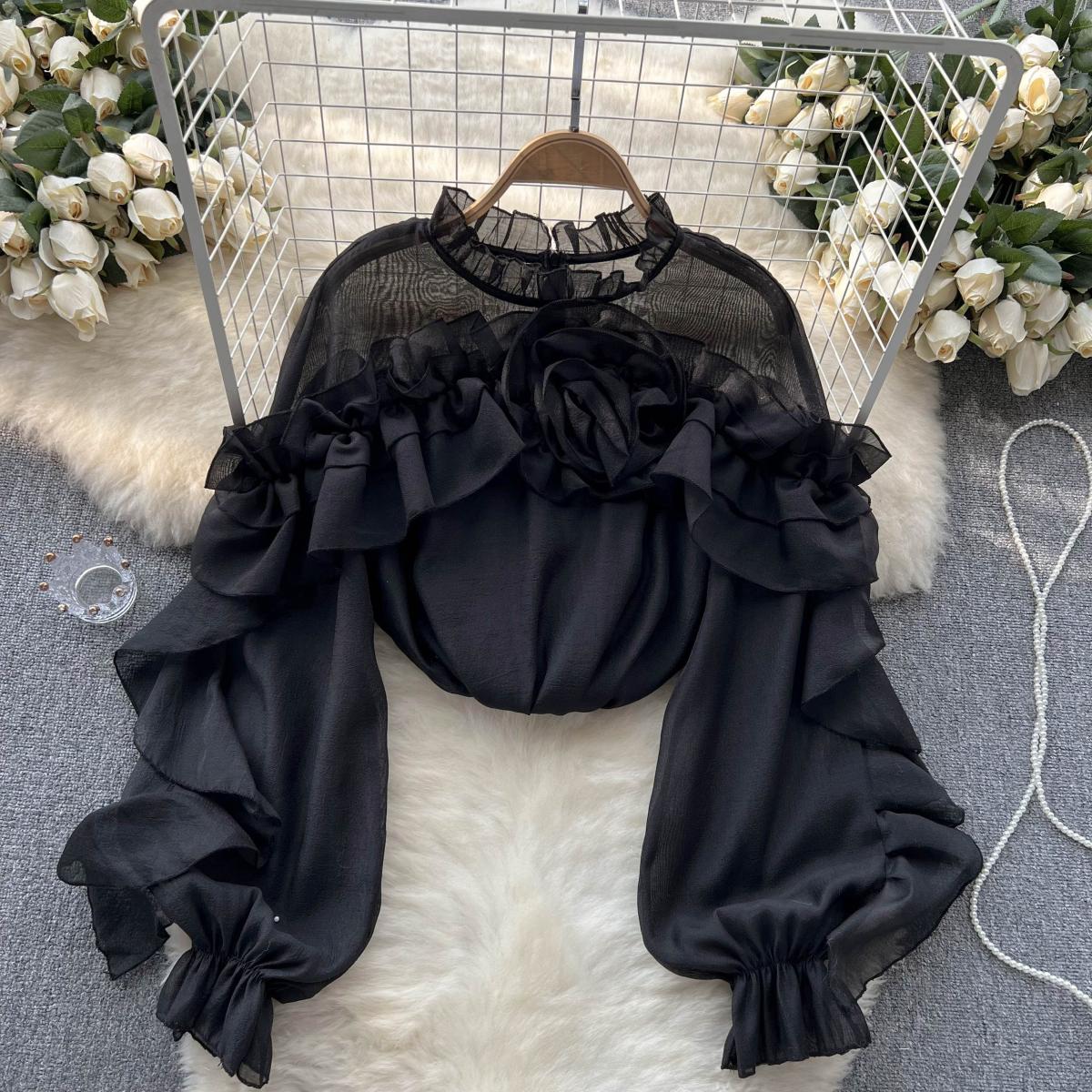 CM | Irregular plisado malla blusa señoras jersey