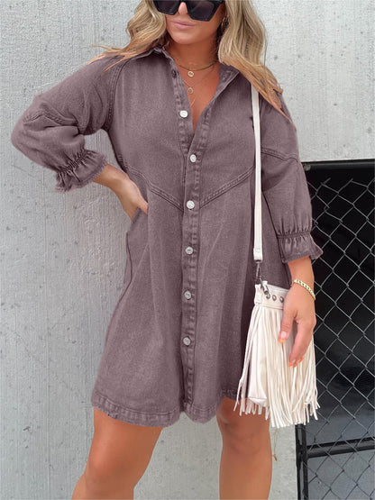 CM | Vestido midi vaquero con cuello vuelto Chic