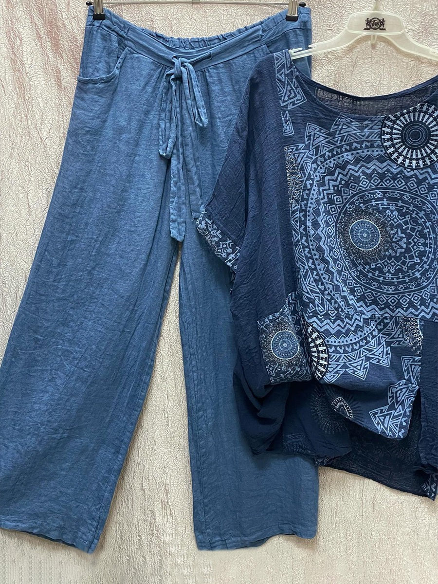 CM | Conjunto de dos piezas con estampado bohemio suelto