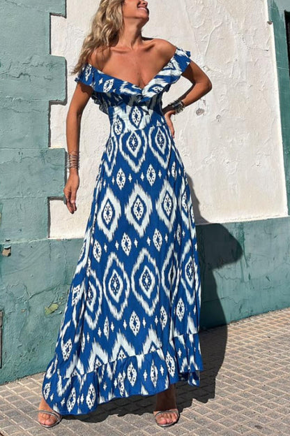 CM | TUNISIA VESTIDO LARGO ESTAMPADO AZUL