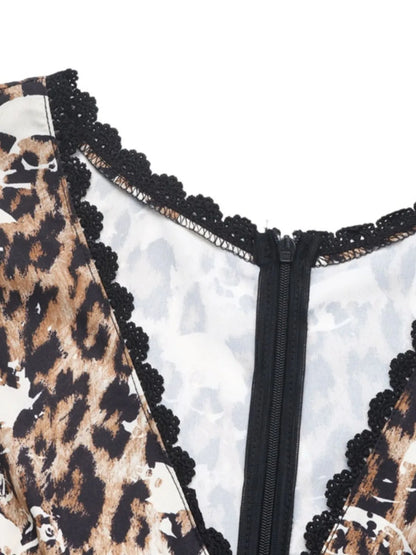 CM | Mini vestido de leopardo con escote en V y manga larga