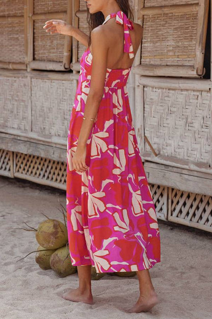 CM | Vestido Midi Cuello Haltern Print Berry Lotus
