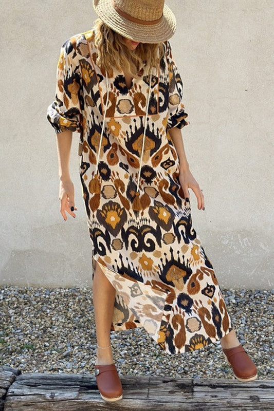 CM | JAYA Maxi vestido con dobladillo suelto y abertura