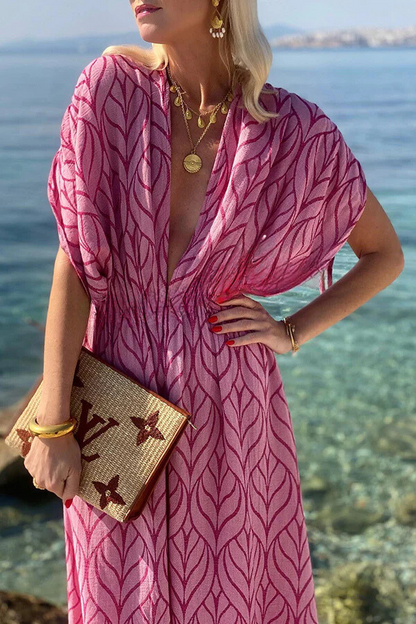 CM | maxi vestido de playa kimono estampado con diseño de cordones