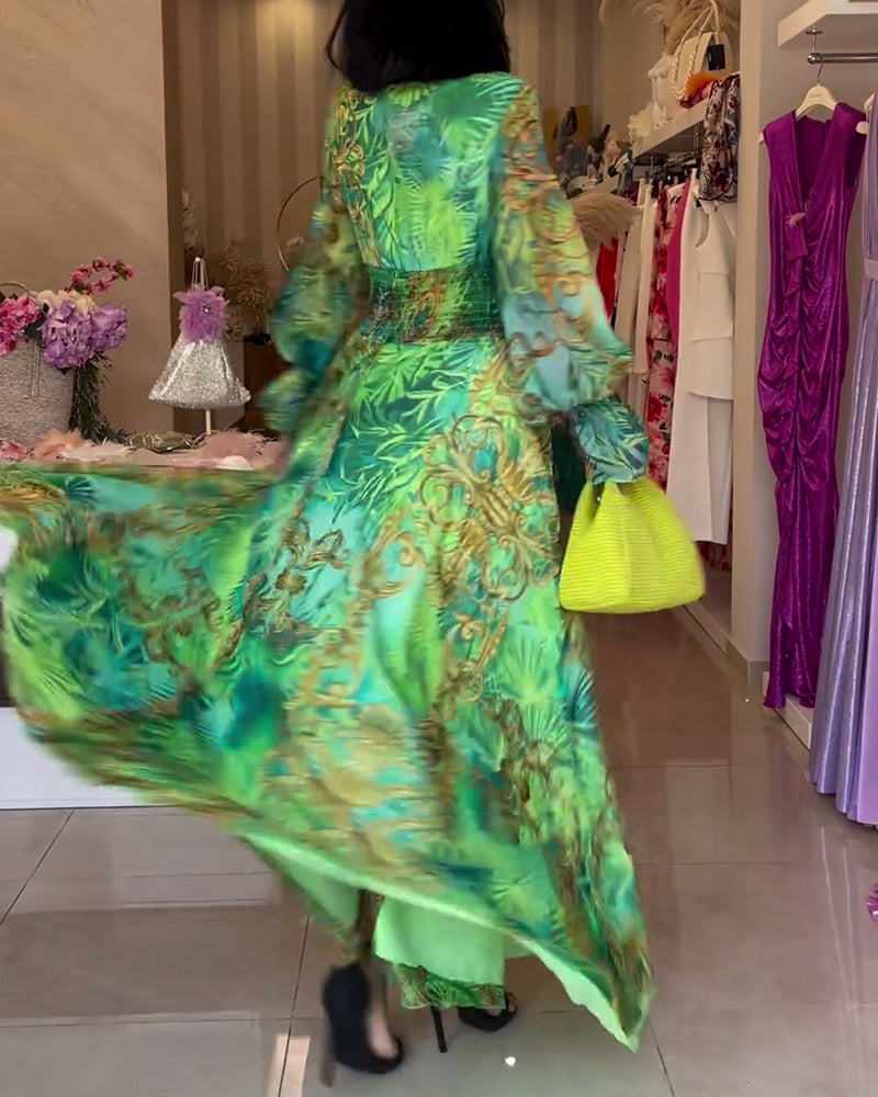 CM | Elegante vestido largo con estampado y cintura imperio