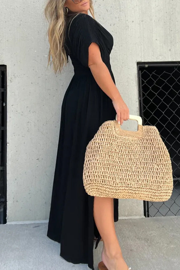 CM | My Treasure Maxivestido con manga kimono y detalle ahumado