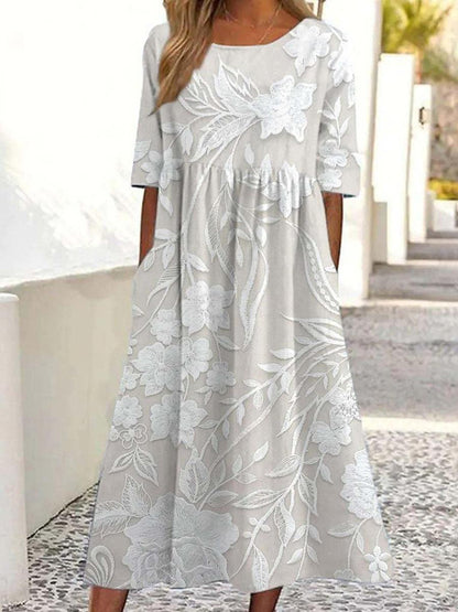 CM | Vestido largo floral atemporal con mangas 3/4