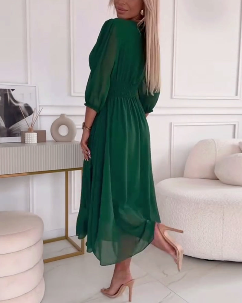 CM | Vestido de cintura monocolor con escote en V