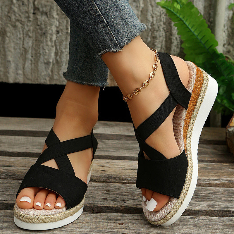 CM | sandalias de cuña correa cruzada plataforma gladiador