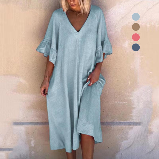 CM | Vestido monocolor con mangas de volantes