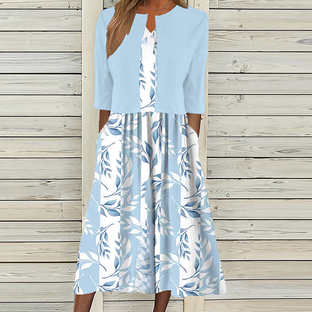 CM | Vestido midi con estampado floral y chaqueta a juego