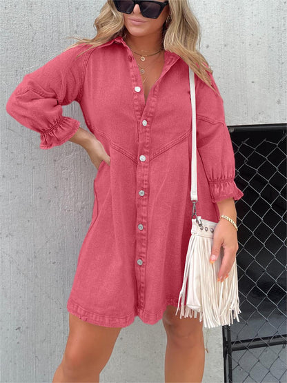 CM | Vestido midi vaquero con cuello vuelto Chic