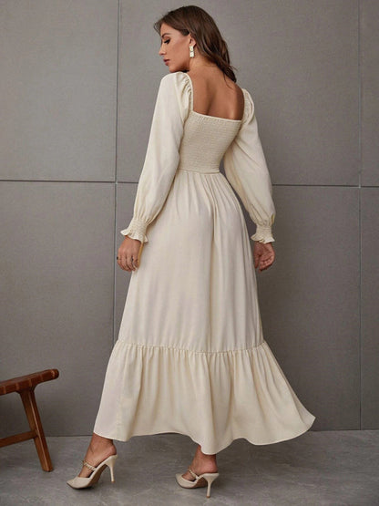 CM | Vestido largo cuadrado con mangas globo
