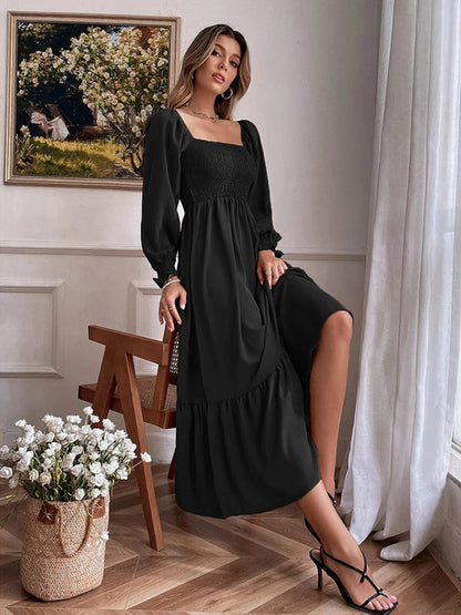 CM | Vestido largo cuadrado con mangas globo
