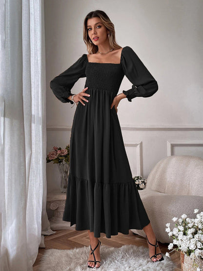 CM | Vestido largo cuadrado con mangas globo