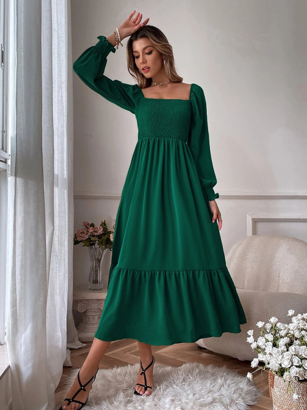CM | Vestido largo cuadrado con mangas globo