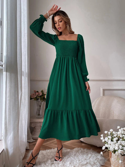 CM | Vestido largo cuadrado con mangas globo