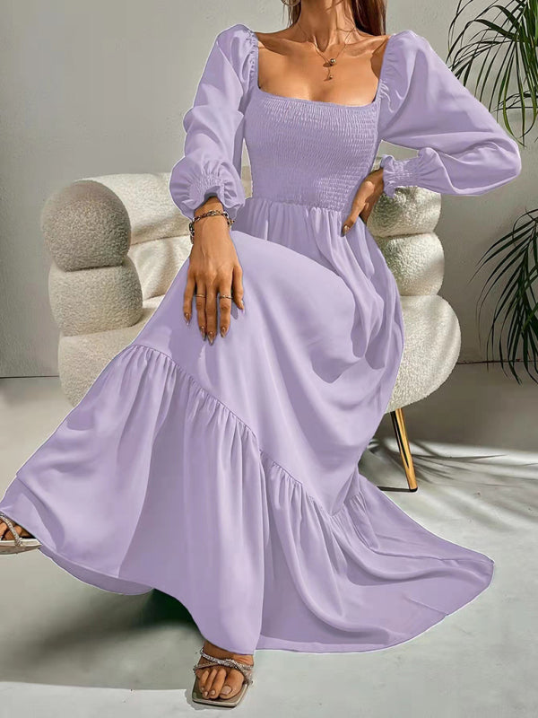 CM | Vestido largo cuadrado con mangas globo