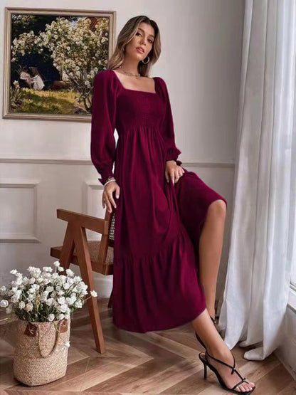 CM | Vestido largo cuadrado con mangas globo