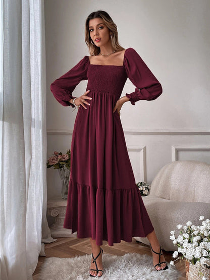 CM | Vestido largo cuadrado con mangas globo