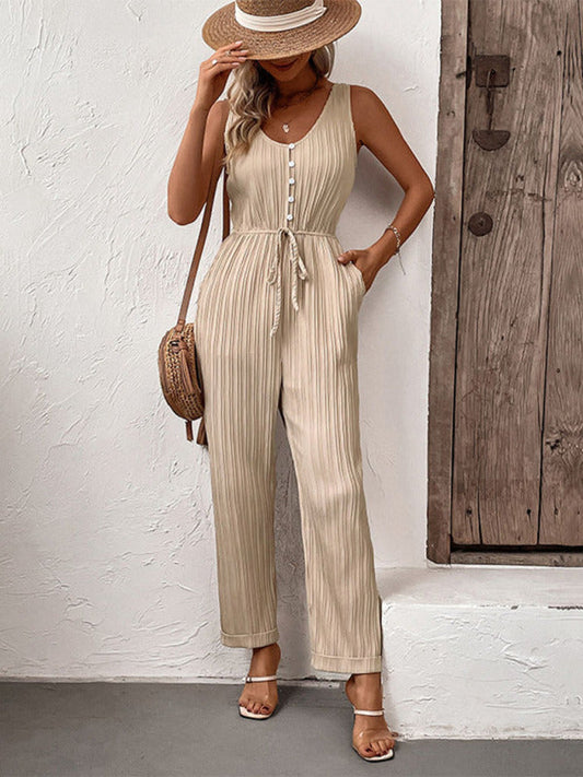 CM | Nueva moda mujeres casual color sólido tirantes mono
