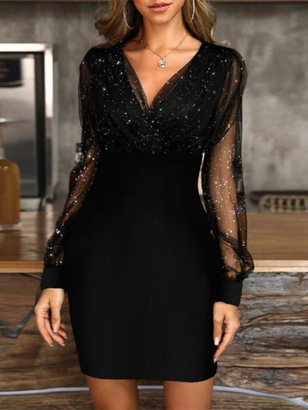 CM | Vestido corto de lentejuelas sin tirantes
