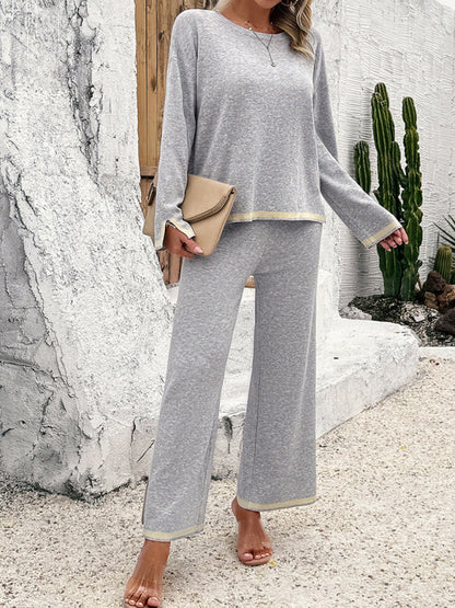 CM | Conjunto de dos piezas de punto monocolor informal para señora